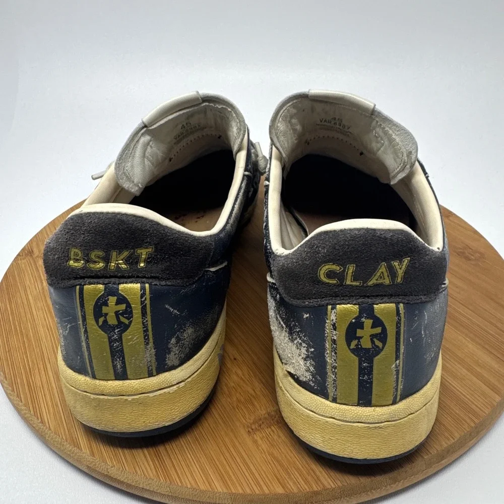 Premiata Clay 6907 Navy Leather Distressed Sneakers Mens Sz 45/12 Low Top Shoes